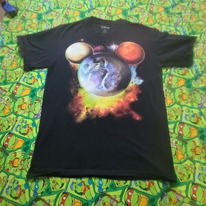 Disney Planet Mickey Mouse Ears Black Cotton Short Sleeve T Shirt Size M